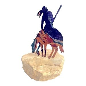 End of Trail Metal Lazart Native and Horse Figure
Mounted on Stone Base 4" Tall